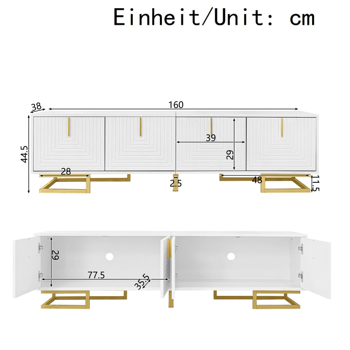 Modern luxury white TV stand textured geometric design with gold accents VIGOURE