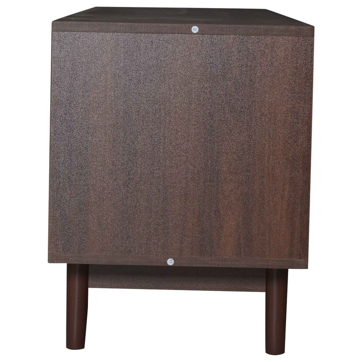 TV stand dark wood vintage look with rattan sliding doors & 2 drawers  INFINITERIF