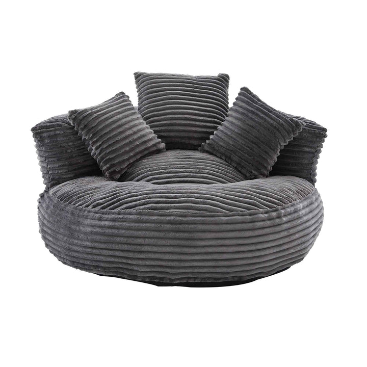 Large bean bag chair with 3 pillows, corduroy armchair, dark grey RACKWORK