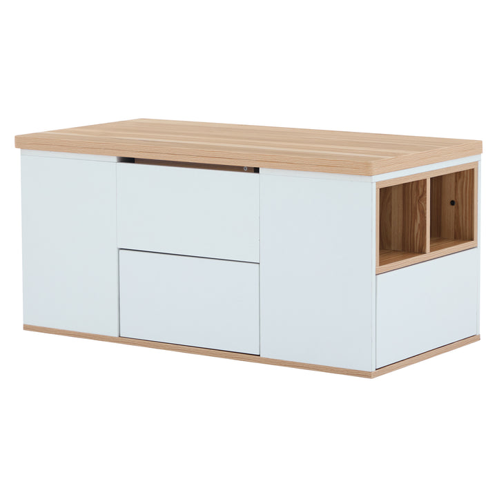 Modern white & oak lift-top coffee table hidden storage CLOUDWING