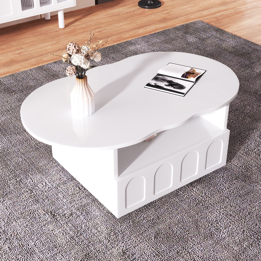 Modern oval white coffee table with push-to-open drawer CLOUDCREST