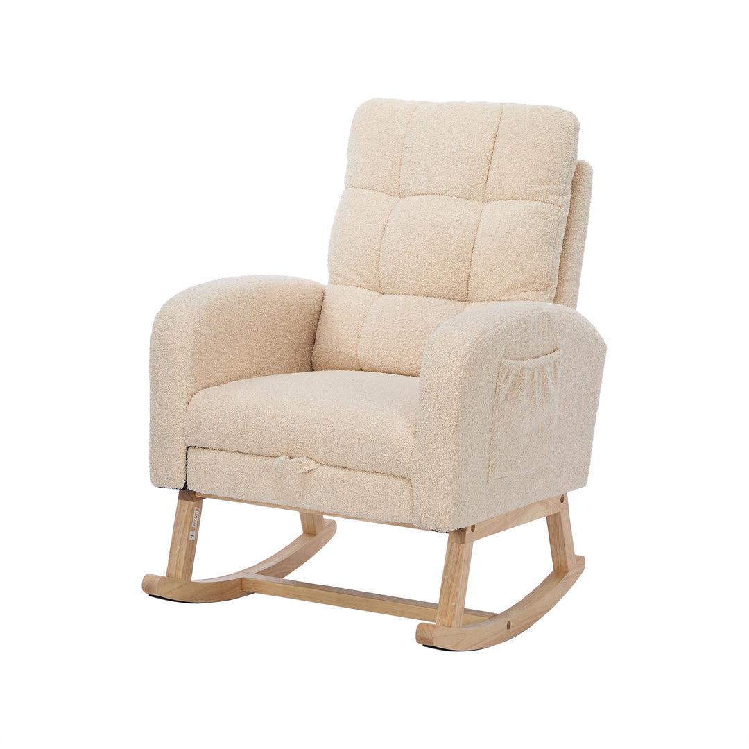 Beige teddy nursery rocking chair with adjustable footrest COMETLOAM