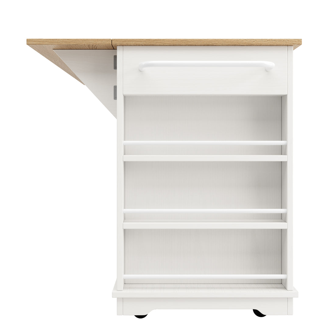 White kitchen Island trolley wood-grain look, tempered glass cabinet BEEGLUE