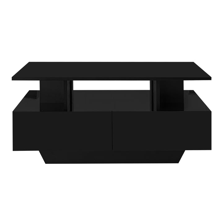 Black high-gloss coffee table 2 drawers with LED lighting ATOMSWALE