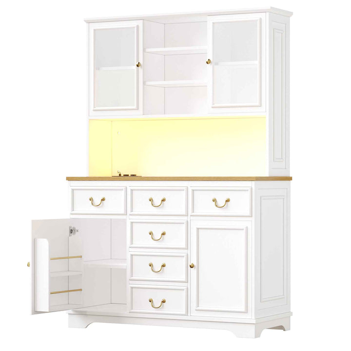 Tall white kitchen cabinet with LED lighting, USB ports & sockets 118x39.5x180cm