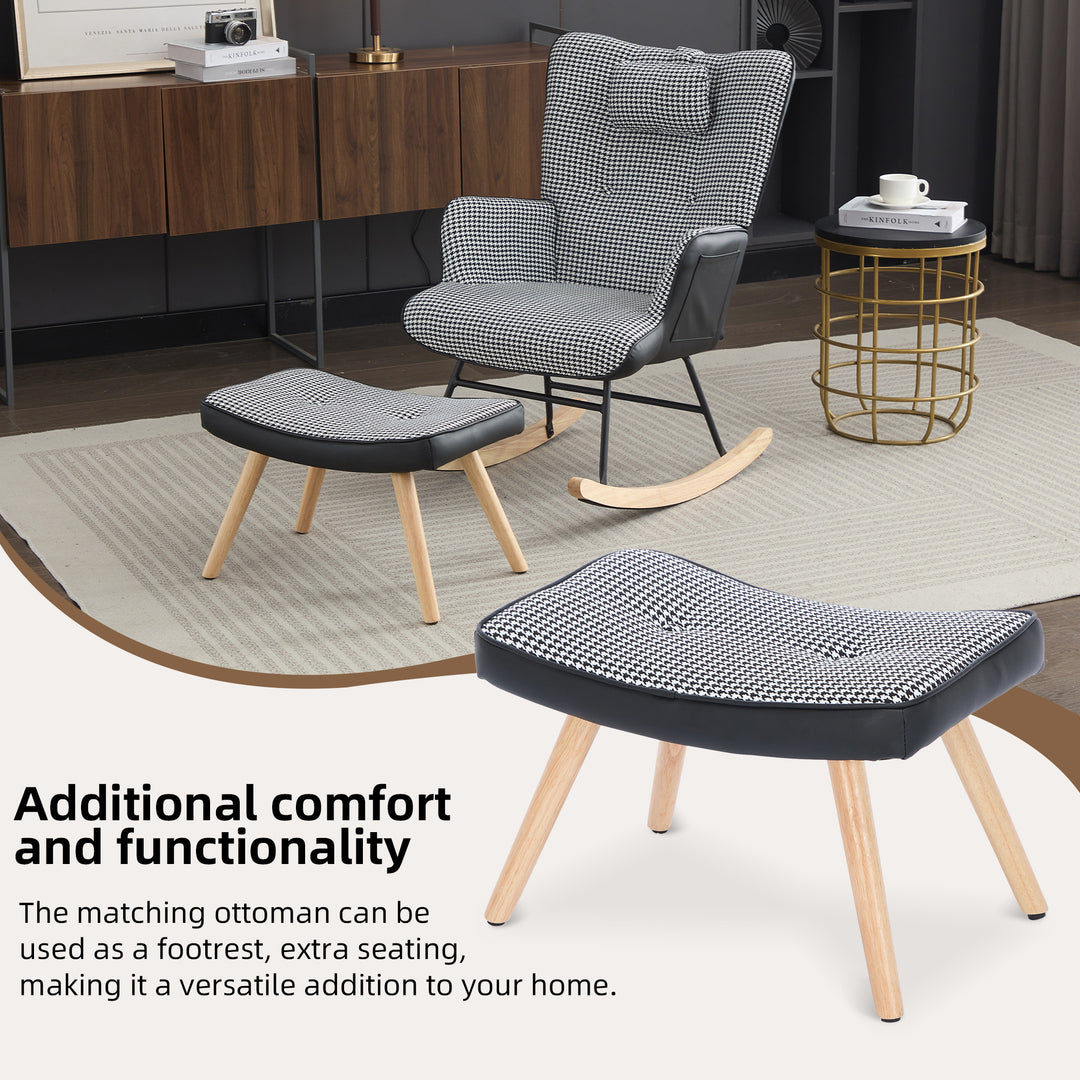 Black white houndstooth rocking chair high back with footrest CLOUDBROOK UK