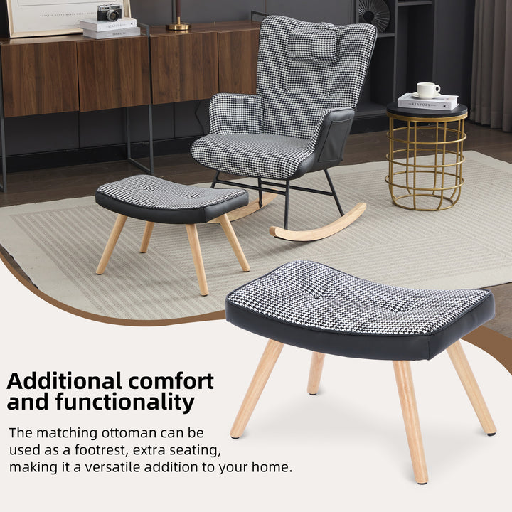 Black white houndstooth rocking chair high back with footrest CLOUDBROOK UK