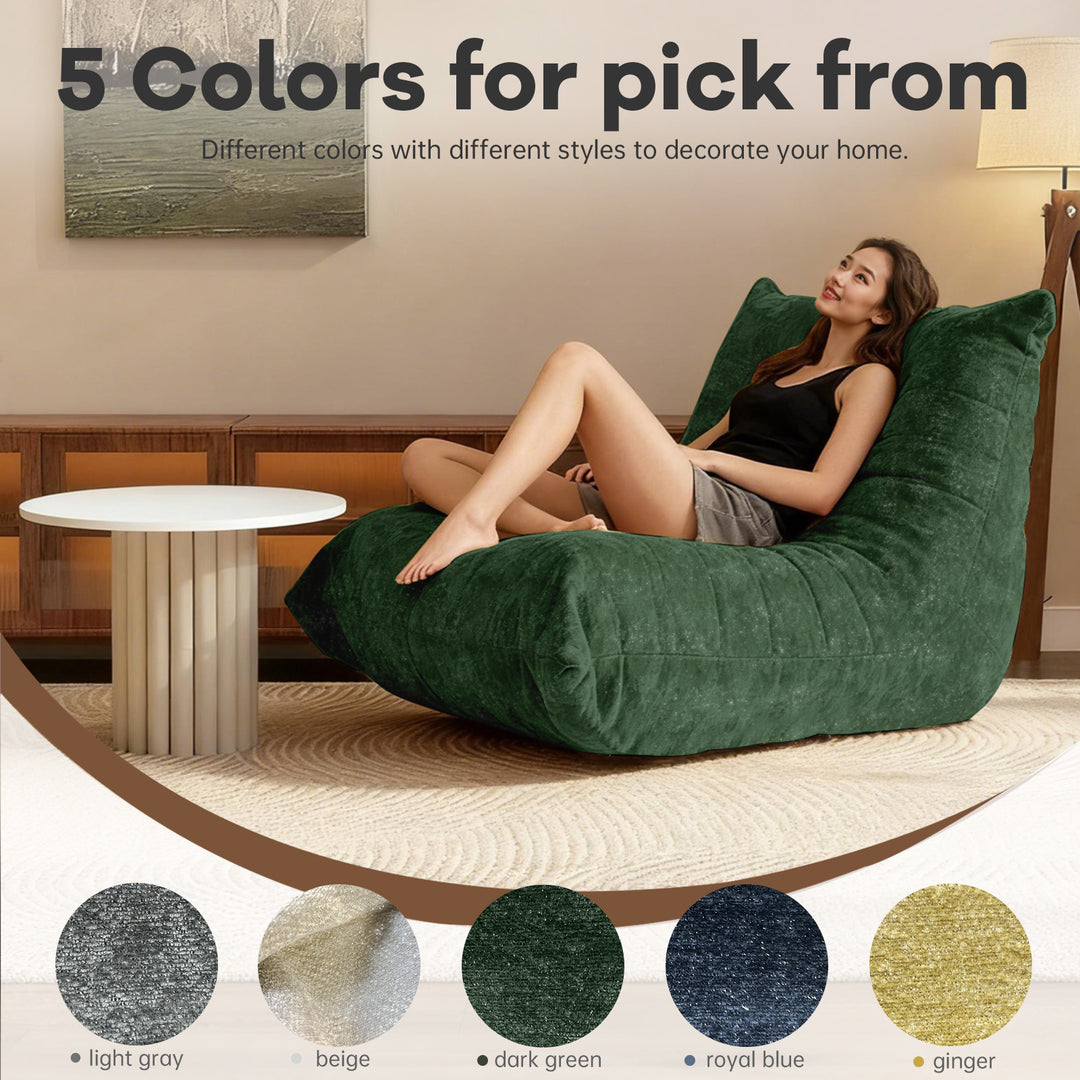 Comfy green chenille bean bag lazy sofa with full-body support & non-slip base CELESTEIA