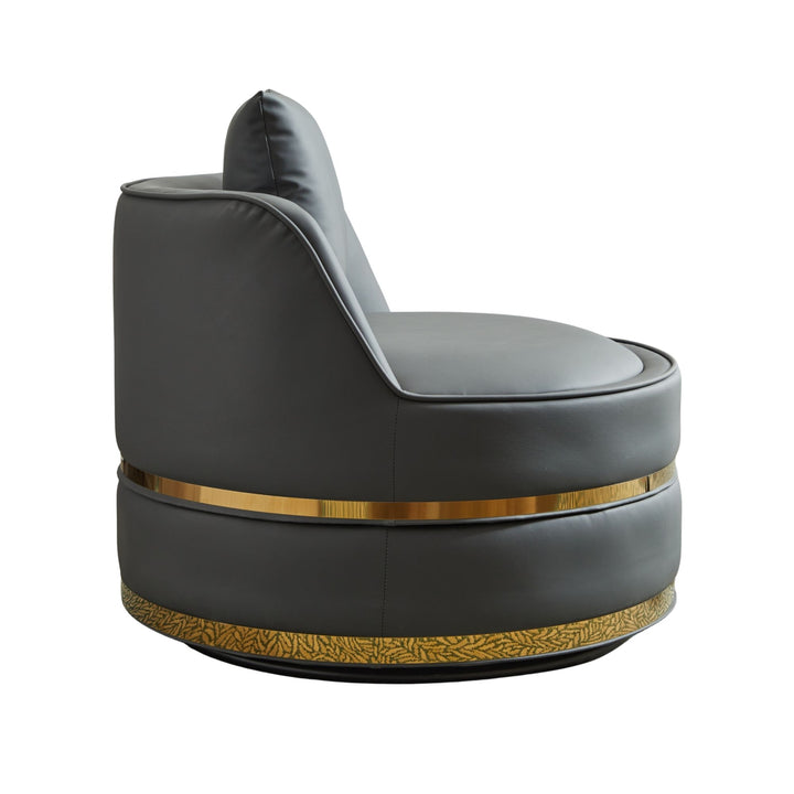 360° Swivel Barrel Chair Grey PU Leather Accent Chair 78cm TRUNKGREEN