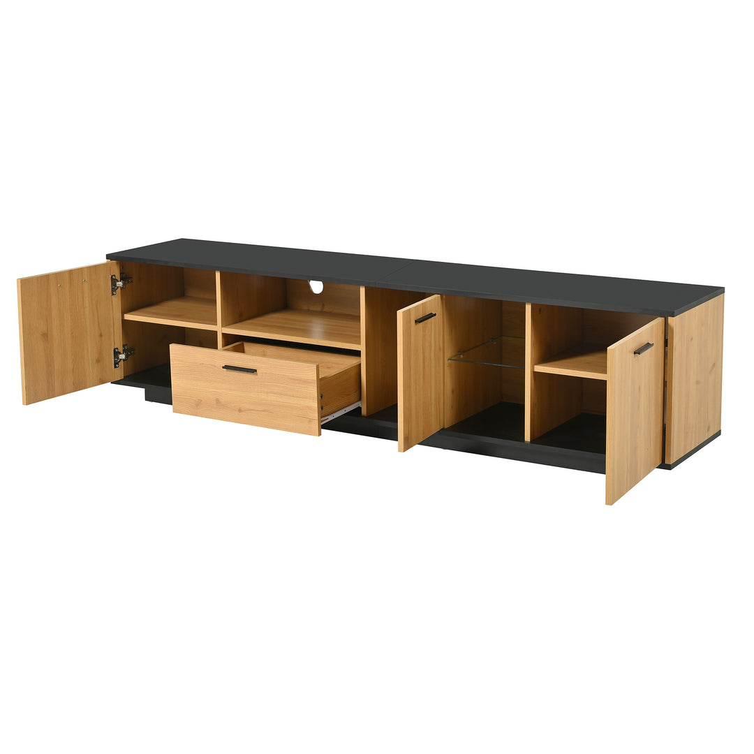 Black wooden TV cabinet with 3 doors & LED lighting INDUSIUM