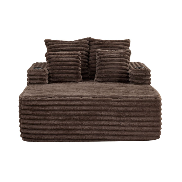 Brown Ribbed Velvet Extra-Large Lounge Chair with Cupholders WICKEROTTOMAN