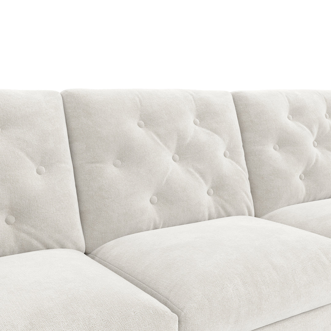 Modern L-shaped 3-seater velvet beige sectional sofa with storage chaise 281x132x86cm ELEGANT STEEL LINE
