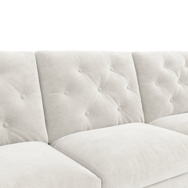 Modern L-shaped 3-seater velvet beige sectional sofa with storage chaise 281x132x86cm ELEGANT STEEL LINE
