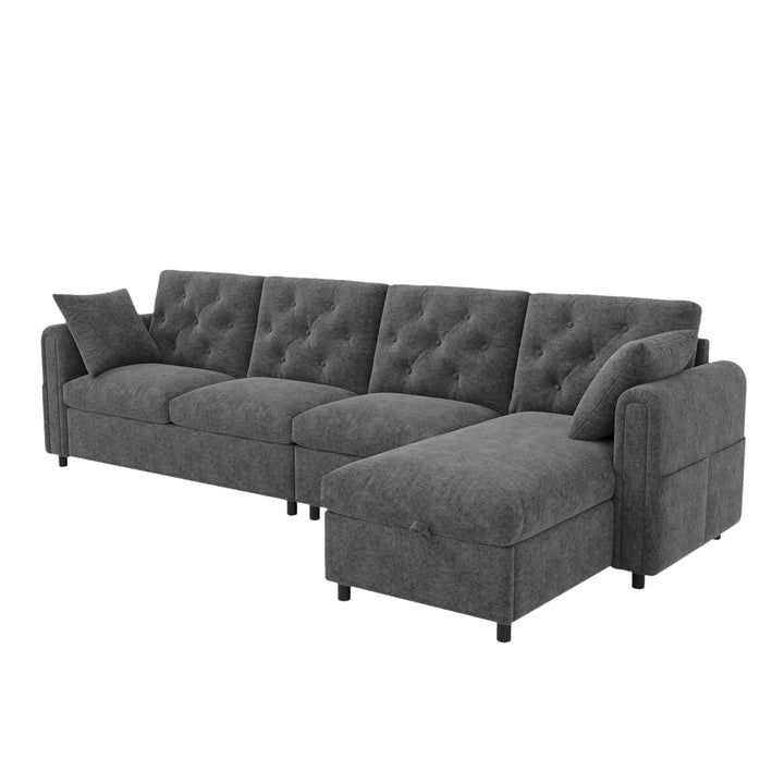 Modern L-shaped 3-seater velvet grey sectional sofa with storage chaise 281x132x86cm ELEGANT STEEL MAX