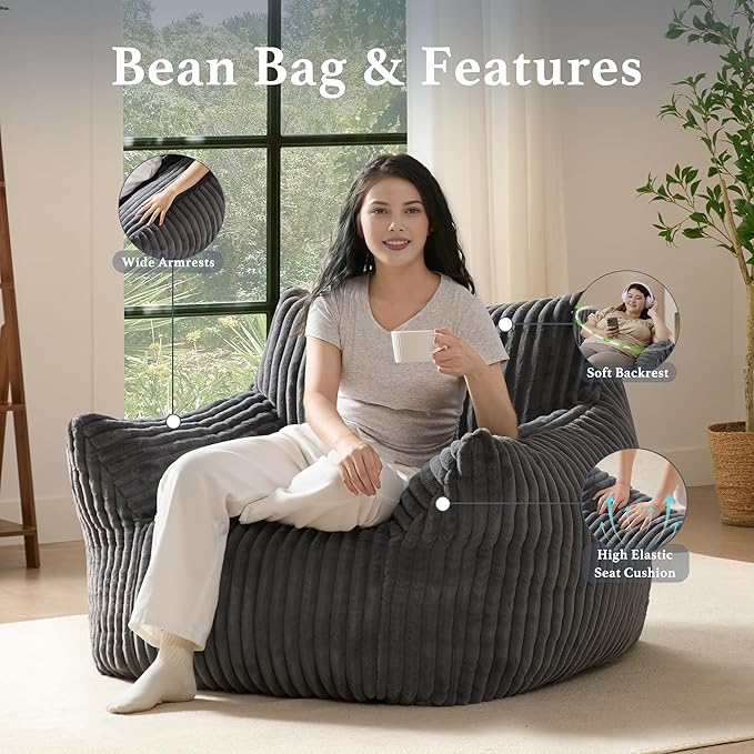 Ultra-Soft black corduroy lazy sofa bean bag chair CELESTEO