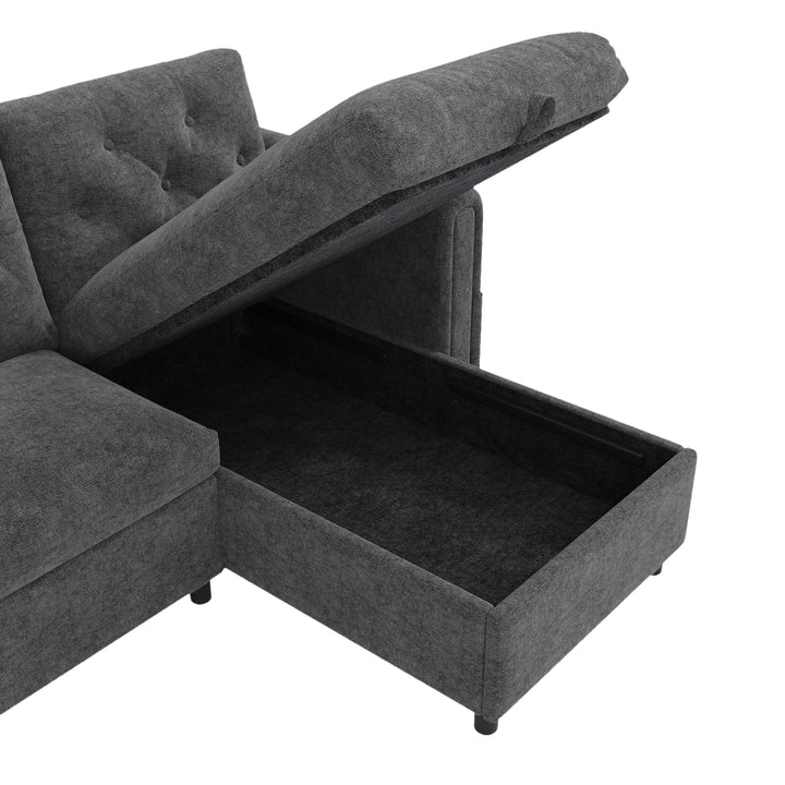 Modern L-shaped 3-seater velvet grey sectional sofa with storage chaise 281x132x86cm ELEGANT STEEL MAX