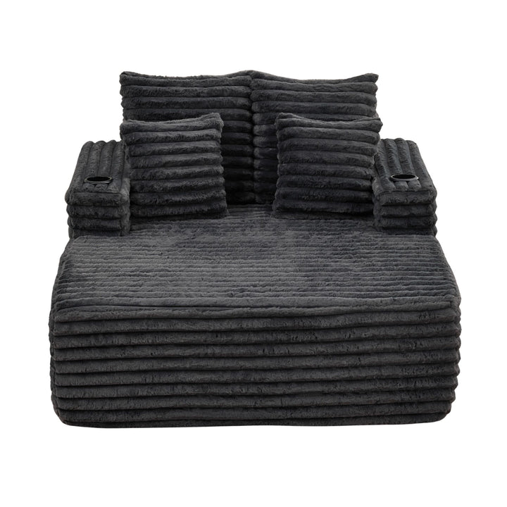 Corduroy Convertible Sleeper Sofa Bed, Dark Gray Oversized Chair with Cup Holders and Pillows TRUNKWORK