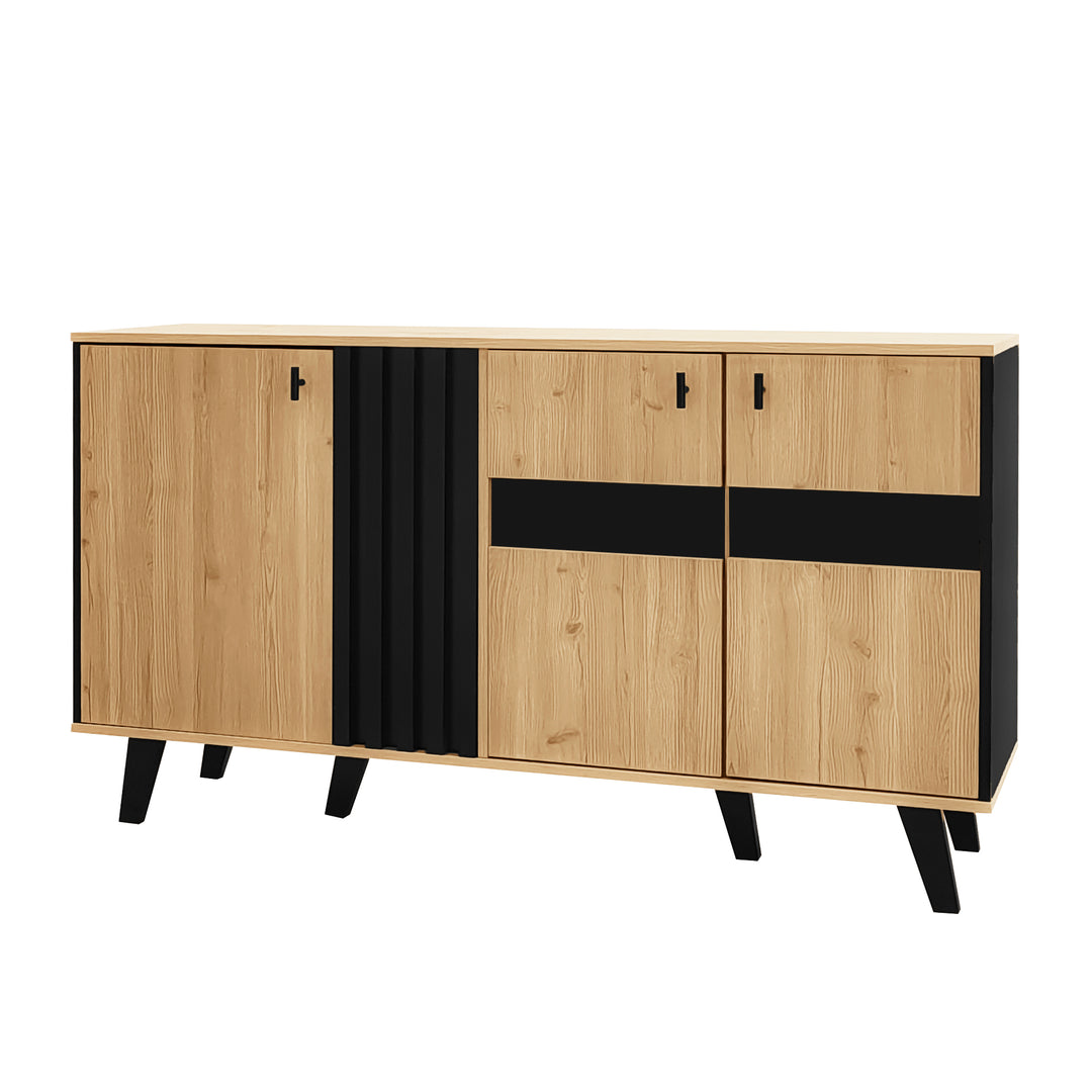 Modern wooden sideboard wood &amp; stripped black with LED lighting APOTHECI