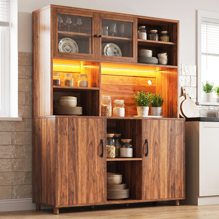 Tall wooden kitchen cabinet with LED lighting and glass doors COMPACTORGANIZER