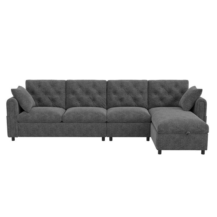 Modern L-shaped 3-seater velvet grey sectional sofa with storage chaise 281x132x86cm ELEGANT STEEL MAX
