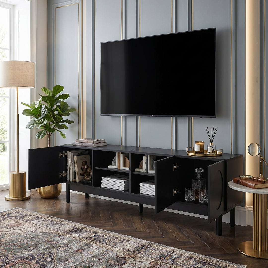 Black TV stand arched design 4 doors modern minimalist 169*34*45.5cm CONSOLEEDGE
