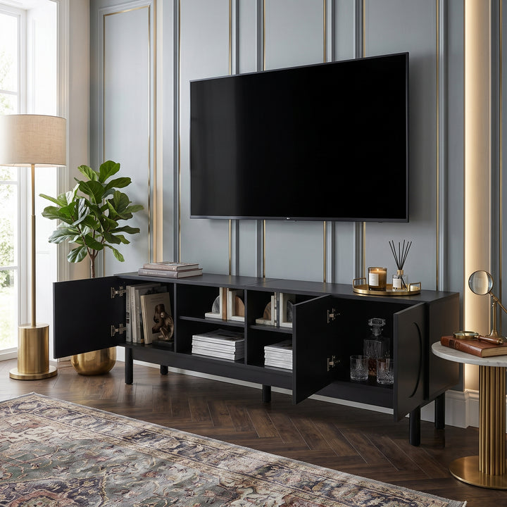 Black TV stand arched design 4 doors modern minimalist 169*34*45.5cm CONSOLEEDGE