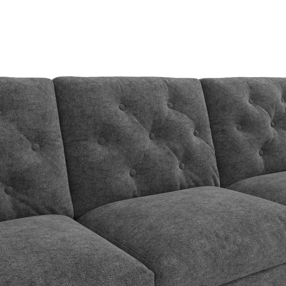 Modern L-shaped 3-seater velvet grey sectional sofa with storage chaise 281x132x86cm ELEGANT STEEL MAX