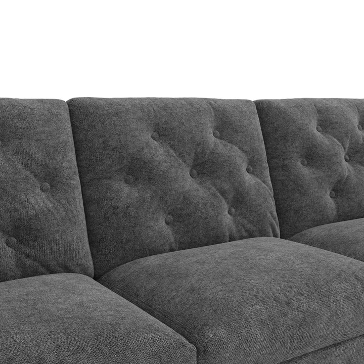 Modern L-shaped 3-seater velvet grey sectional sofa with storage chaise 281x132x86cm ELEGANT STEEL MAX