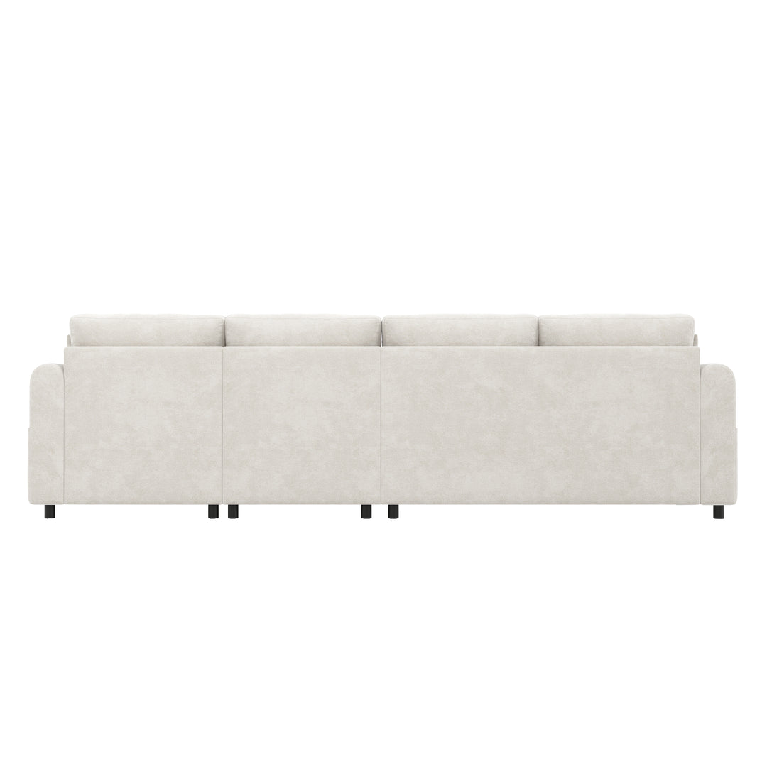 Modern L-shaped 3-seater velvet beige sectional sofa with storage chaise 281x132x86cm ELEGANT STEEL LINE