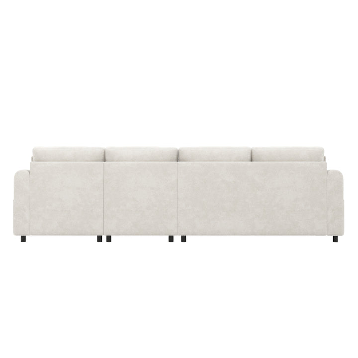 Modern L-shaped 3-seater velvet beige sectional sofa with storage chaise 281x132x86cm ELEGANT STEEL LINE