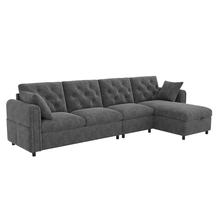 Modern L-shaped 3-seater velvet grey sectional sofa with storage chaise 281x132x86cm ELEGANT STEEL MAX