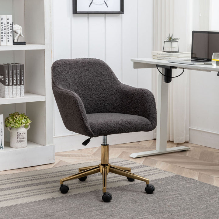 Grey teddy velvet office chair with armrests swivel wheel gold base TORQIL GREY UK