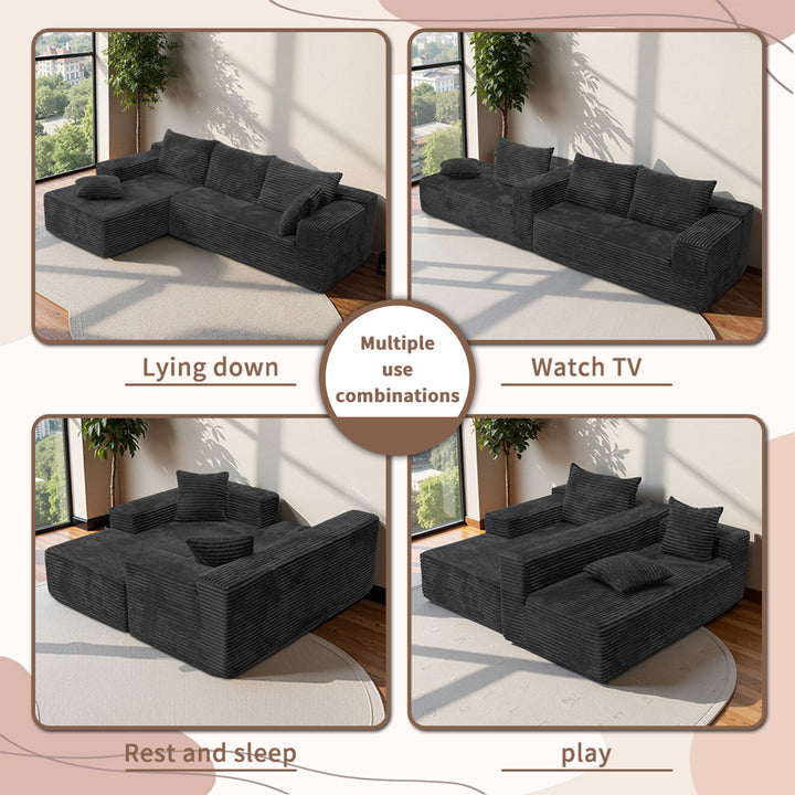 Modular L-Shaped Sectional Sofa Dark Grey Corduroy Couch with Deep Seat 237cm ARROWNIGHTSTAND