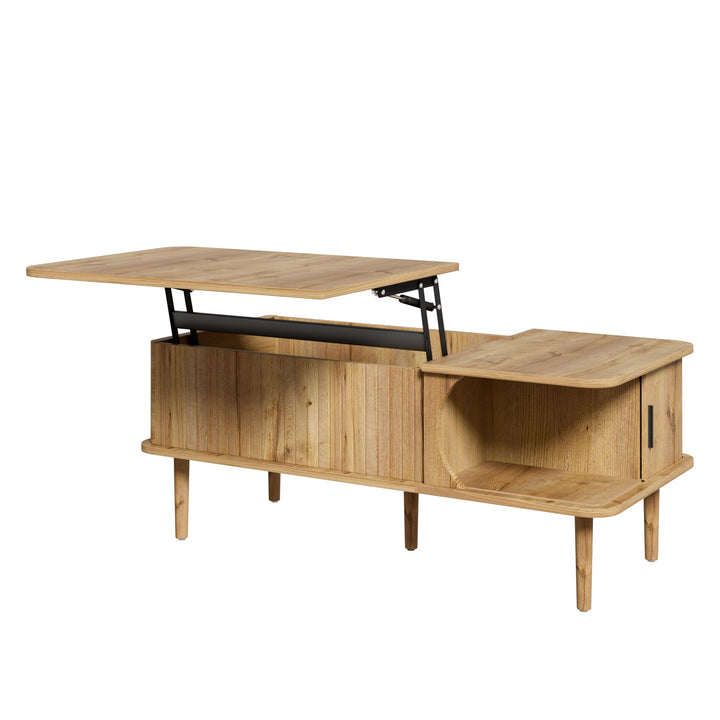 Retro Lift-Top Natural Wooden Look Coffee Table with 3D Wave 95cm ARROWLAMP