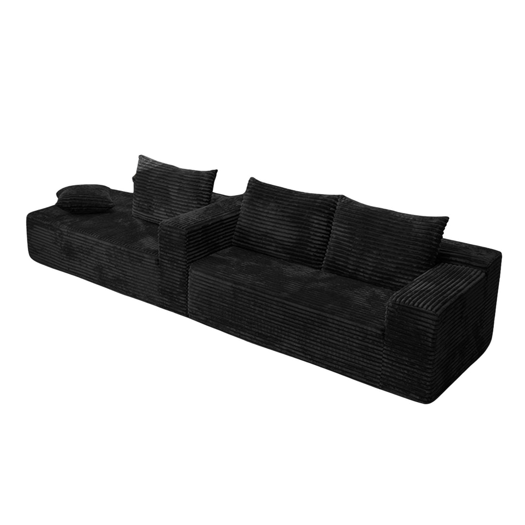 Black L-Shaped Sectional Sofa Corduroy with Deep Seat 237cm ARROWDRESSER