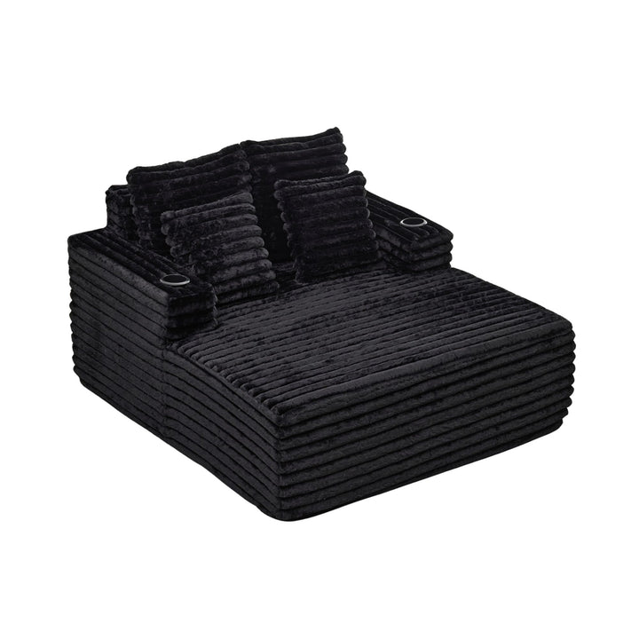 Black Ribbed Velvet Extra-Large Lounge Chair with Cupholders WICKERNIGHTSTAND