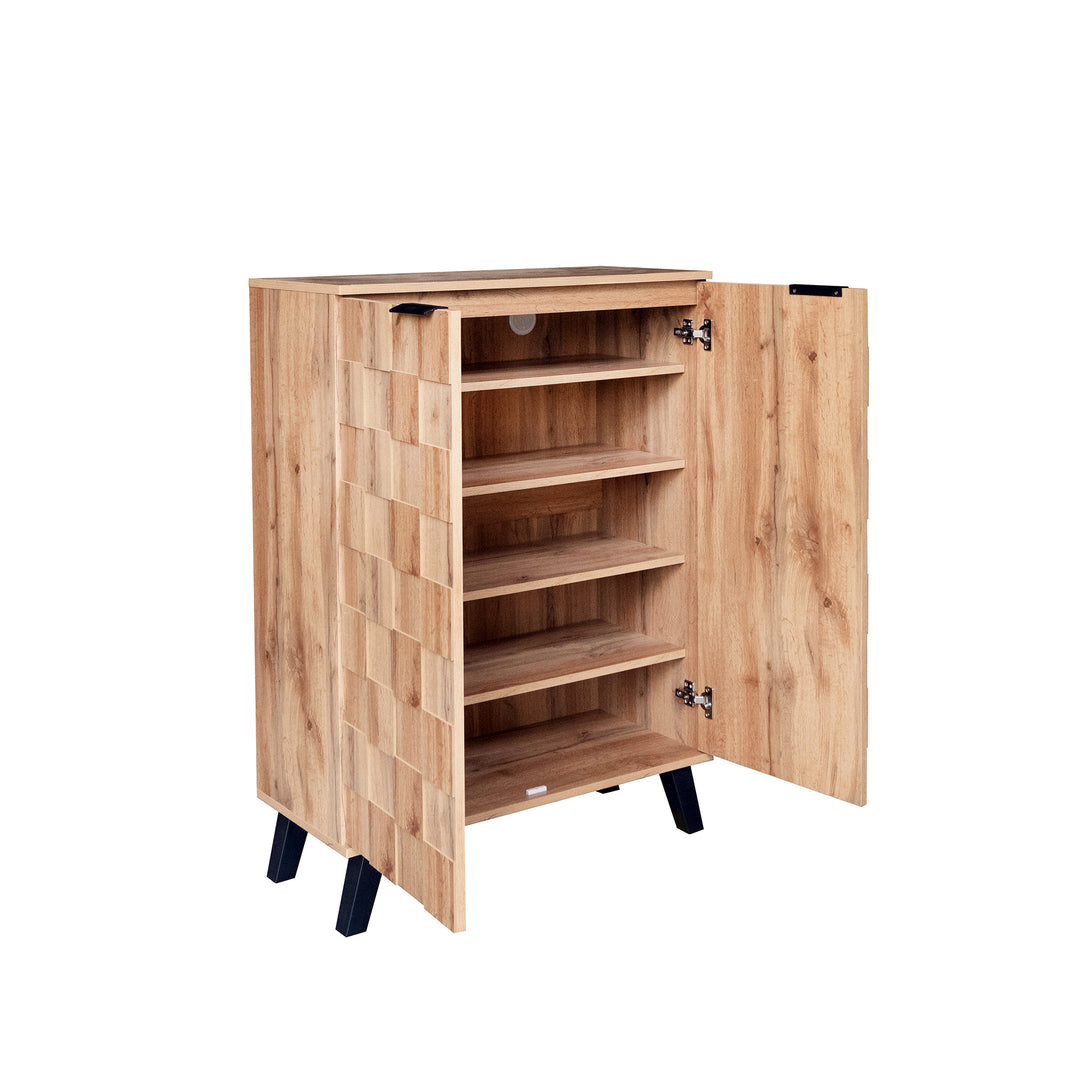 Vintage shoe cabinet textured oak look 3D with adjustable shelves 80×35×110cm FLAGELLUM
