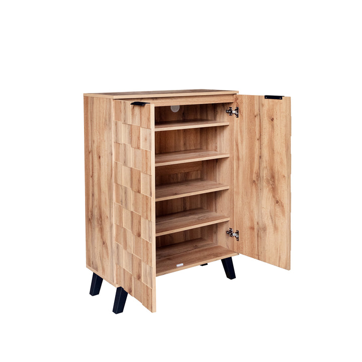 Vintage shoe cabinet textured oak look 3D with adjustable shelves 80×35×110cm FLAGELLUM