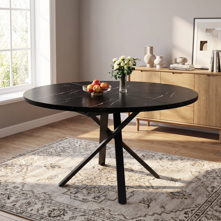 Black marble look extendable round to oval dining table 100-140cm CONSOLENEST