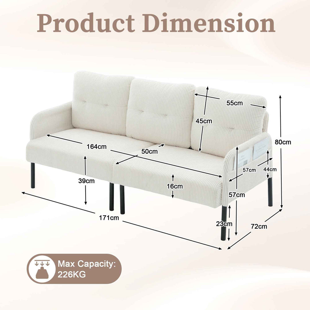 00+Oversized Loveseat Sofa, Corduroy Upholstered Double-Seater, Beige for Living Room NOVAON