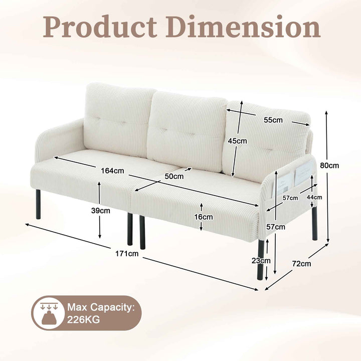 00+Oversized Loveseat Sofa, Corduroy Upholstered Double-Seater, Beige for Living Room NOVAON