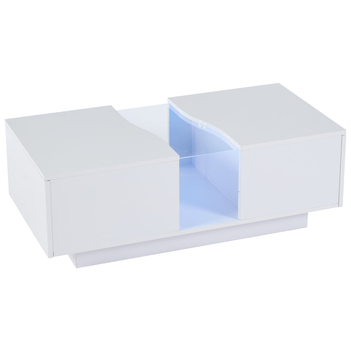 White high gloss lighting LED rectangular coffee table 2 drawers HELICTITE