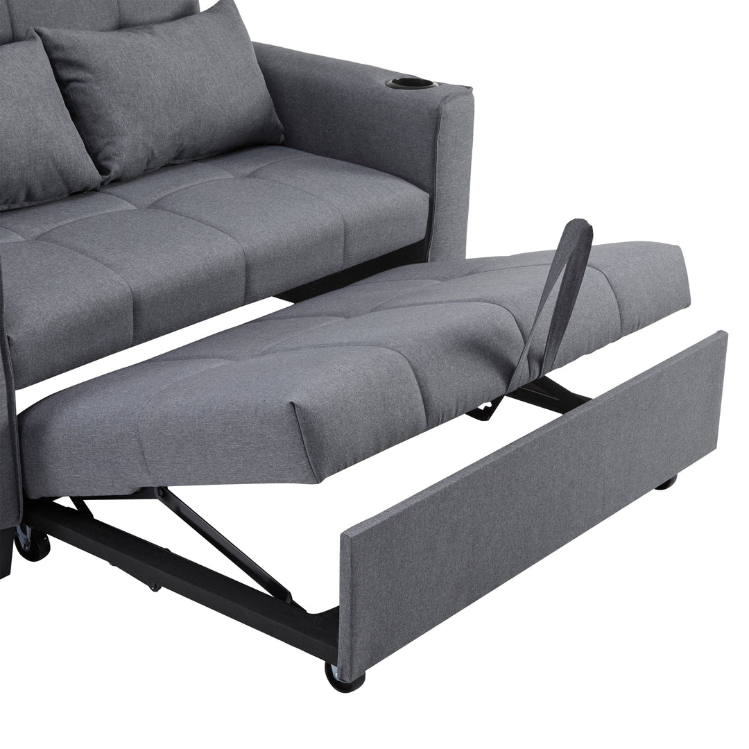 Gray fabric convertible 2-seater sofa bed pull-out design, adjustable backrest, and storage FROSTSTONE