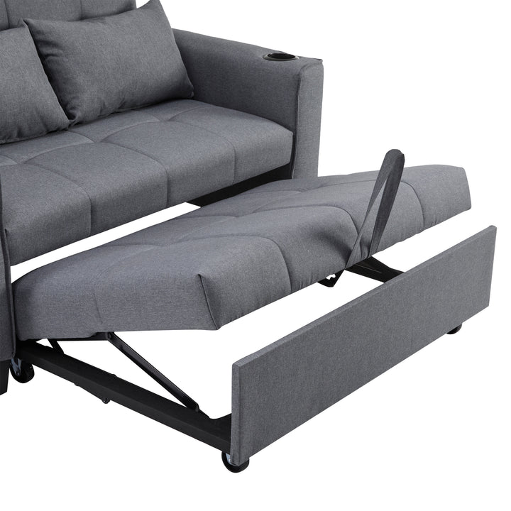 Gray fabric convertible 2-seater sofa bed pull-out design, adjustable backrest, and storage FROSTSTONE