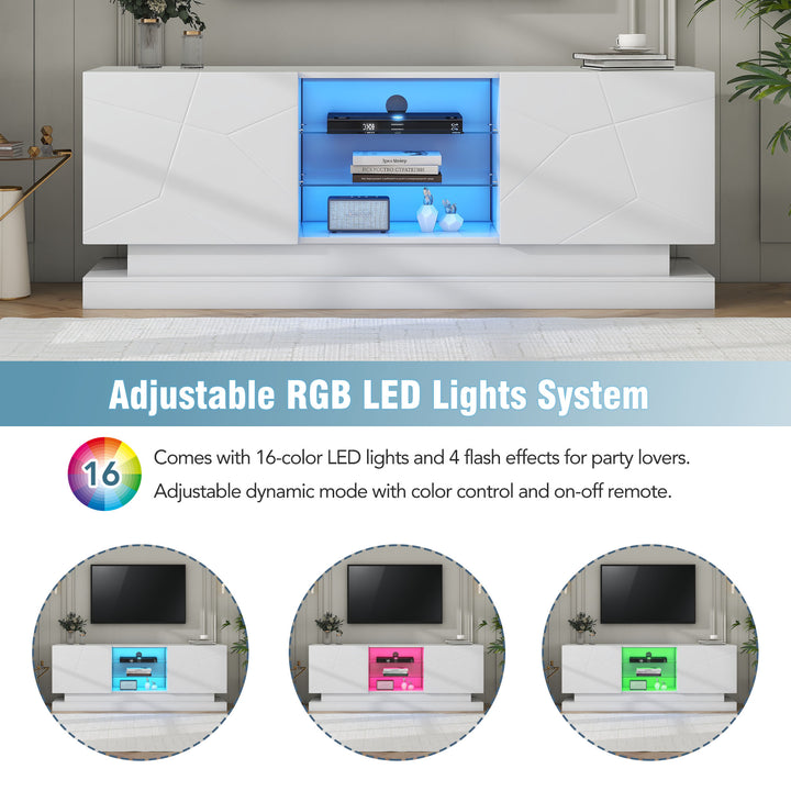 White high gloss modern TV stand with LED lights QUAGMIRE UK