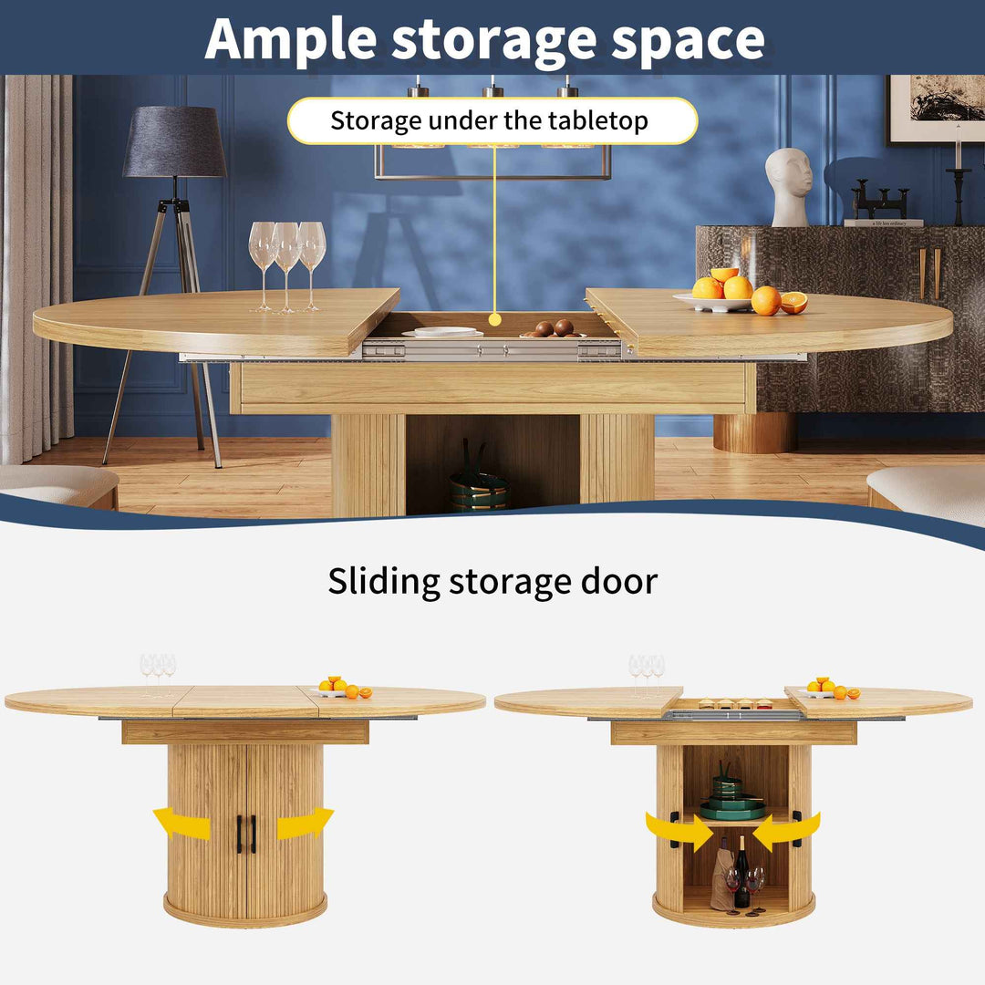 Extendable natural wooden look dining table round to oval 118–158cm INFINITEQUASI