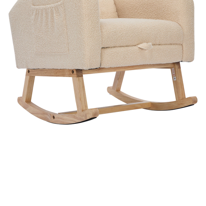 Beige teddy nursery rocking chair with adjustable footrest COMETLOAM