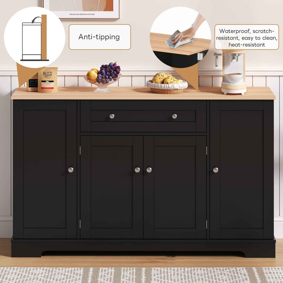 00+Kitchen Sideboard Cabinet 138cm Modern Storage Unit with Drawer, Adjustable Shelves & Doors for Kitchen, Living Room VERTEXMEK