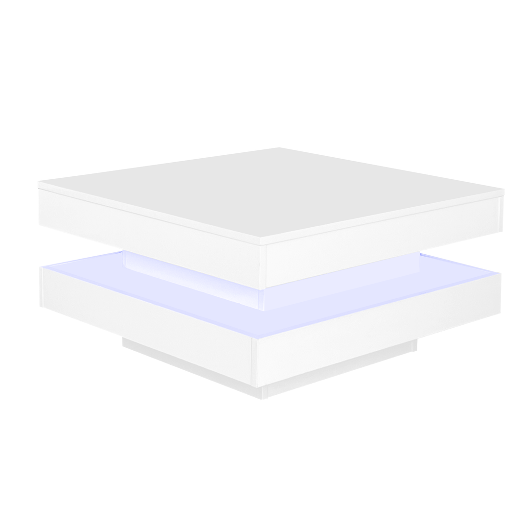 White square high gloss coffee table 360° rotating with 16-color LED light 70x70x36cm UHEX UK
