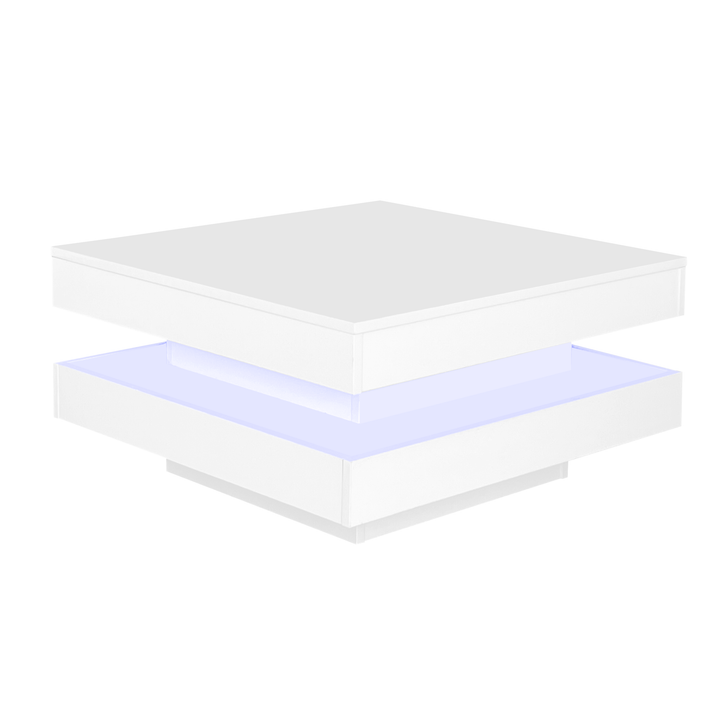 White square high gloss coffee table 360° rotating with 16-color LED light 70x70x36cm UHEX UK